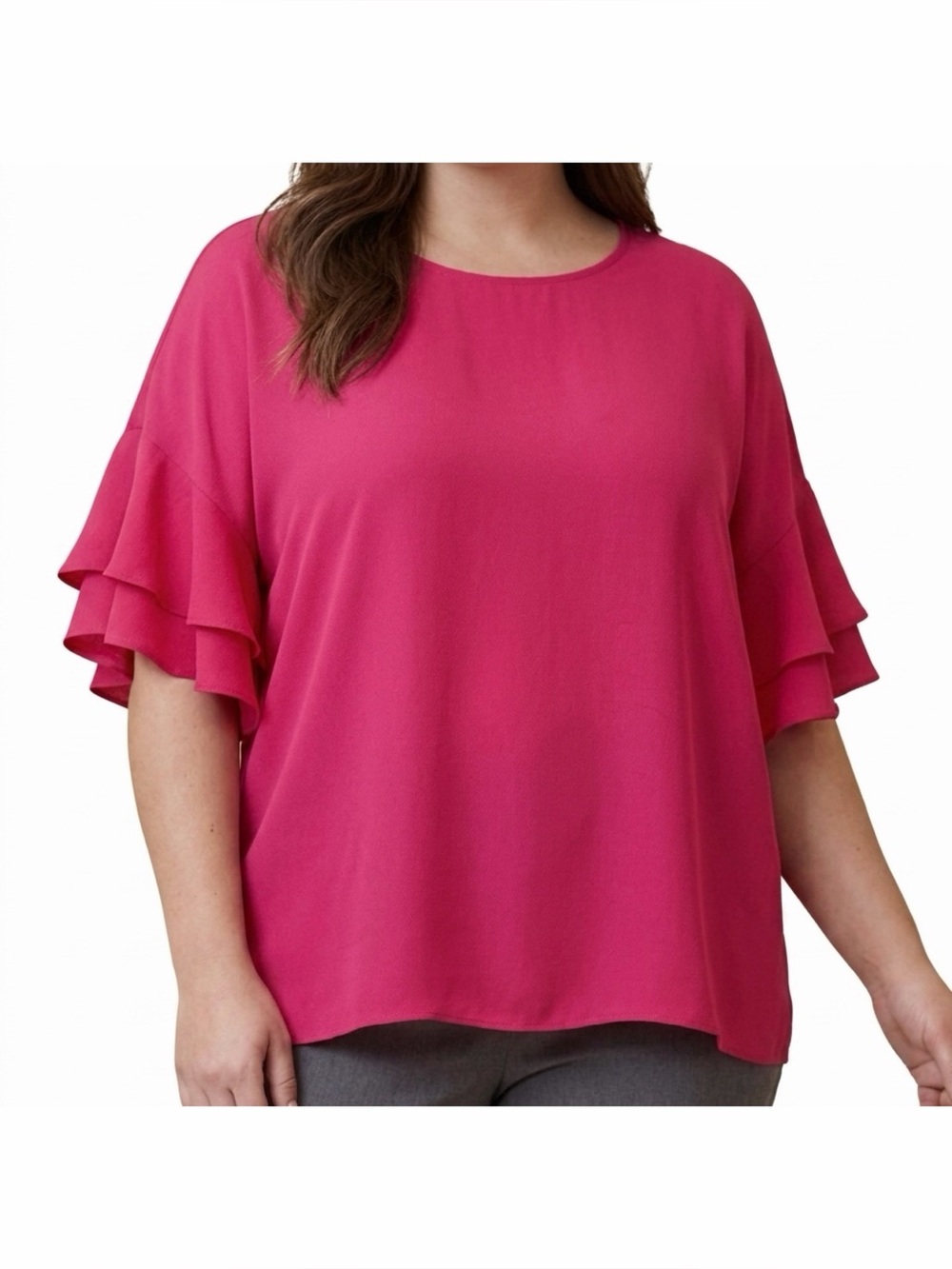 Gibson Latimer Flutter Sleeve Blouse in Fuchsia Pink
